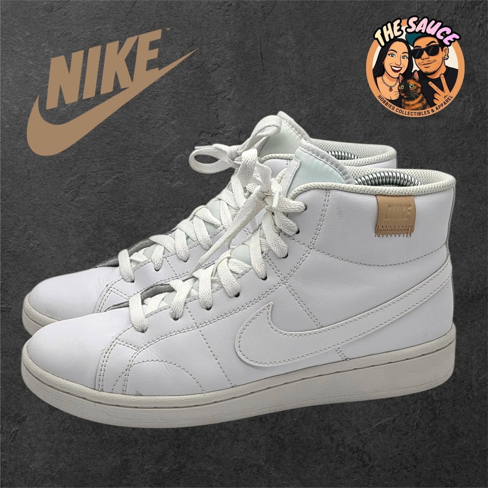 Nike Court Royale 2 Mid Womens 10 Triple White Leather Sneakers Minimalist Retro